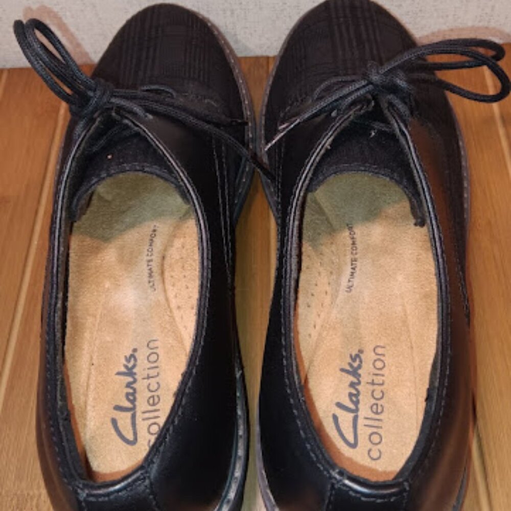 Clarks Collection Women 7.5 Plaid Fabric Oxford Wedge Platform Loafer Black NWT - Picture 5 of 10